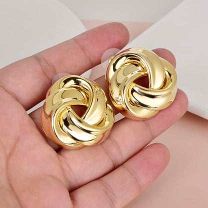 Love Knot Stud Earrings for Women Gold Plated Knot Earrings Geometric Twisted Statement Earrings Trendy Jewelry - color: Gold 35.2mm Knot