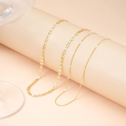 Layered Necklaces for Women 14k Gold Plated Chain Necklace Trendy Dainty Toggle Clasp Chunky Cuban Link Paperclip Chain Jewelry Gift - style: Style 3：Flat Chain Layered