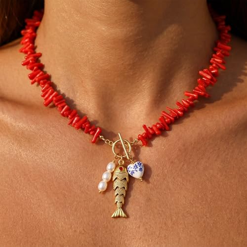 Fish Necklace for Women Sardine Pendant Necklace Summer Fishing Choker Necklace Boho Beach Jewelry - color: URX001