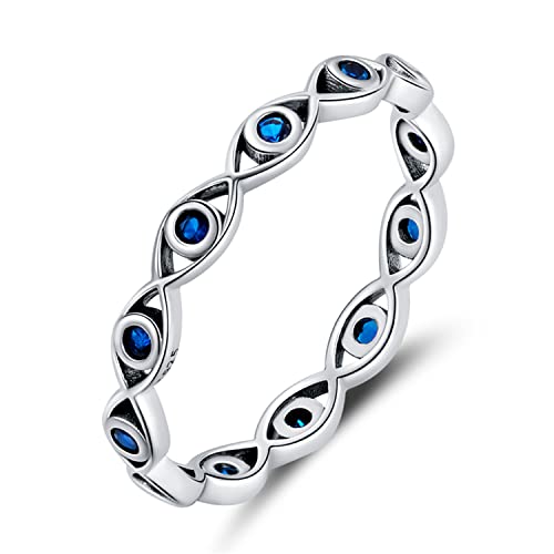 BISAER 925 Sterling Silver Evil Eye Ring for Woman Size 6-9