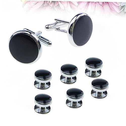 8Pcs Men Cufflinks and Studs Set Classic Black Tuxedo Shirt Accessories for Business and Wedding Polished Surface Secure Closure