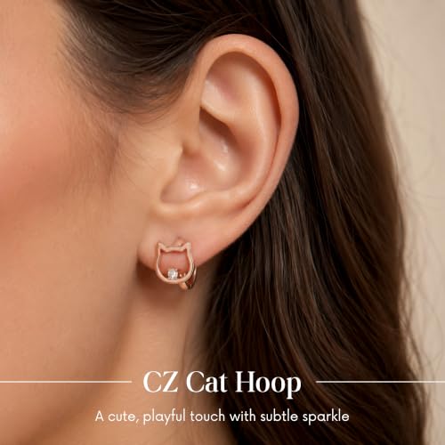 Gempires Huggie Hoop Earrings for Women | Cubic Zirconia Fashion Earrings Collection | Gold, Silver & Rose Gold Tone Styles | Lightweight Everyday Jewelry - color: CZ Cat Hoop