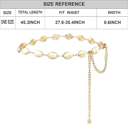 ILuvatar Green Glass Diamond Chain Belt - Metal Women's Western Style Dress Belt - color: Gold-cream