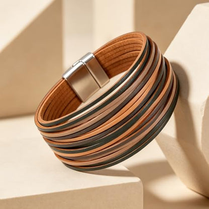 hotoo Leather Wrap Bracelet for Women - color: Pinkish gray