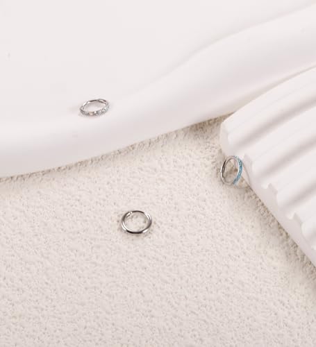3pcs Nose Rings Hoops - 316L Surgical Steel Nose Hoops 16G/18G/20G CZ Opal Turquoise Clicker Septum Nose Ring Lip Helix Cartilage Hoop Earring Daith Rook Conch Body Piercing Jewelry for Women Men 6mm 8mm 10mm - color: Silver, size: 18 gauge(1.0mm)-6mm
