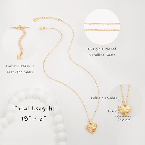 Aobei Pearl 18K Gold Plated Pendant Necklace for Women Dainty Gold Chain Choker Love Heart Disc Coin Pearl Cross Toggle Jewelry - style: Texture Heart