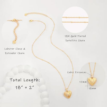 Aobei Pearl 18K Gold Plated Pendant Necklace for Women Dainty Gold Chain Choker Love Heart Disc Coin Pearl Cross Toggle Jewelry - style: Texture Heart
