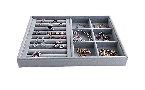 Gray Velvet Stackable Organizer Premium Quality Stackable Tray for Rings Accessaries Jewelry Collectibles Closet Orgnization Drawer Dividers Inserts - size: Combo