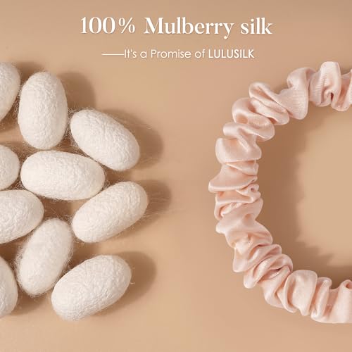 LULUSILK Small Silk Hair Ties No Damage, 100% Real Mulberry Silk, Skinny Scrunchies Ponytail Holders for Thin Fine Hair, Black Brown and Lotus Pink, Pack of 3 - color: Black&Brown&Lotus Pink