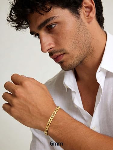 PROSTEEL Bracelets for Men, Figaro/Cuban Mens Bracelet, Silver/Gold/Black | 6/9/13mm Width, 7.5/8.3/9" Length, Stainless Steel Mens Bracelet, Durable & Non Tarnish, Chunky Jewelry with Gift Box - style: A 6mm-Figaro-Gold