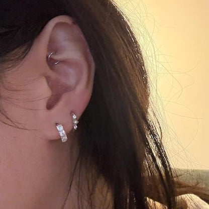 Gold Opal Huggie Earrings for Women, Minimalist Small Hoop Earrings with Zircons - color: silver B