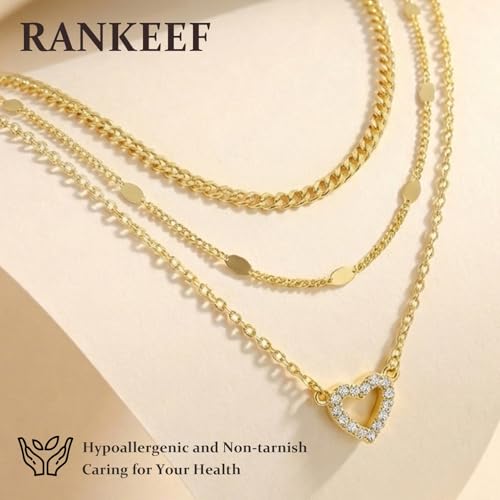 RANKEEF Layered Gold Necklaces for Women Sterling Silver Necklace Waterproof Silver Necklace For Women Adjustable Sterling Silver Necklace For Women Set Jewelry Gift - color: Gold-D