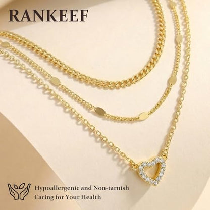 RANKEEF Layered Gold Necklaces for Women Sterling Silver Necklace Waterproof Silver Necklace For Women Adjustable Sterling Silver Necklace For Women Set Jewelry Gift - color: Gold-D
