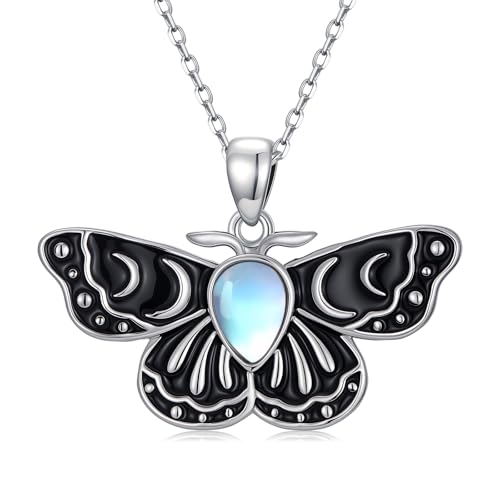 Sterling Silver Halloween Necklace Gothic Jewelry Gifts for Women Men - style: Moth-Moonstone