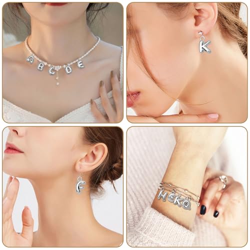 SANNIX 26Pcs Letter Charms for Jewelry Making, Silver Bubble Alphabet Charm | DIY A-Z Initial Letter Pendants, for Bracelets Necklaces Earrings, Craft Supplies