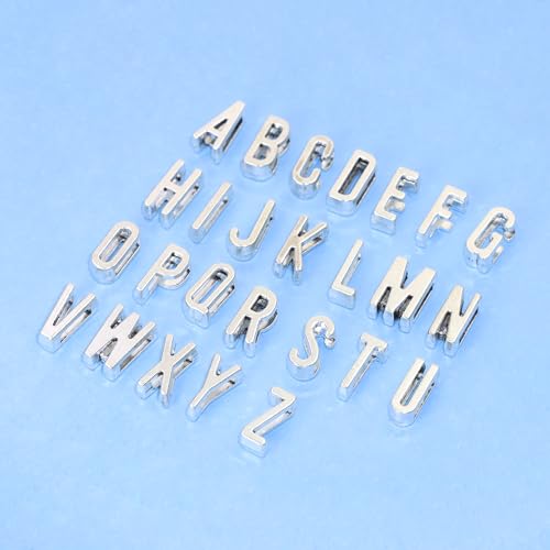 Alphabet Slide Letter Charms Initial A-Z Alphabet Beads for Flat Leather Bracelet Wristbands Necklace Pendant Keychain Mother’s Day Graduation Wedding Jewelry Making, 156PCS - color: Antique Silver