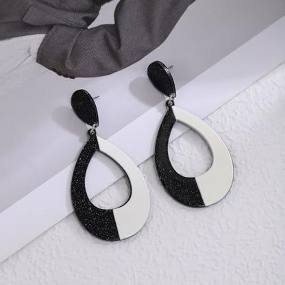 Black and White Acrylic Earrings Dangle Trendy Long Water Drop Earrings Fashion Geometric Resin Statement Earrings Boho Lightweight Jewelry for Women - style: Drop