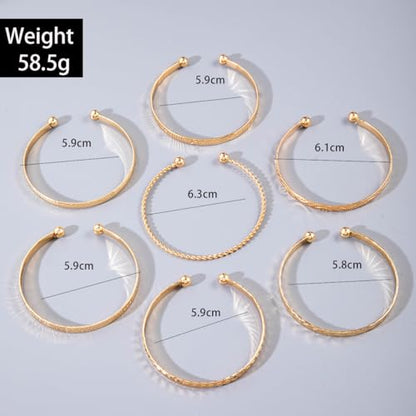 Gold Bangle Bracelets for Women, 14k Gold Plated Multi Layer Textured Stackable Open Bracelet Set Boho Indian Bangles Stackable Set Trendy Elegance Charms Non Tarnish Minimalist Bangle Pack - style: Gold 7Pcs