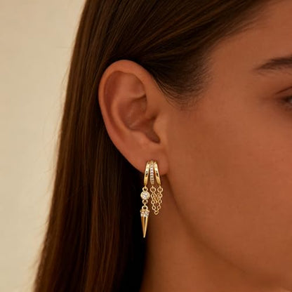 Pearl Earrings for Women Trendy, 14k Gold Plated Freshwater CZ Leaf Pearl Dangle Drop Gold Earrings Lightweight Hypoallergenic Stud Earring Bridesmaid Wedding Gold Jewelry for Women Gifts - style: cz chain earrings-3