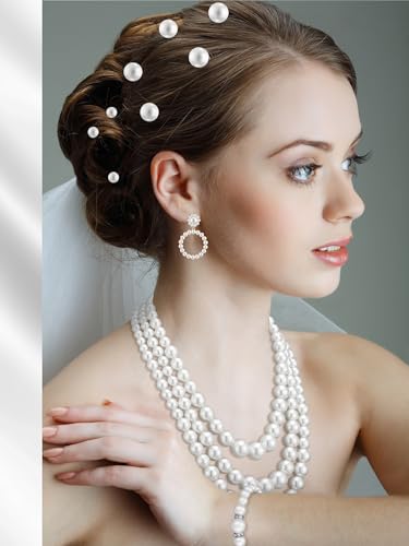 BBTO 8 Pcs Pearl Necklace and Earrings Set for Women Pearl Jewelry Set Faux Necklace Earrings Simulated Bracelets - style: Graceful Style