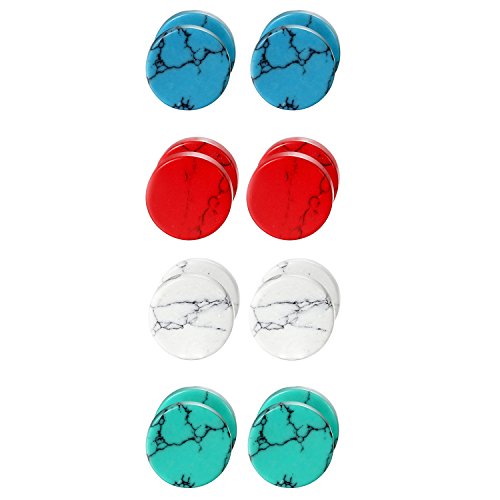 4 Pairs Unisex Marble Stone Screw Stud Earrings Set,Cupimatch Ear Piercing Plugs Faux Gauges Illusion Tunnel Earrings for Mother's Day (10mm) - color: 10mm