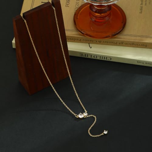 Lariat Gold Necklace for Women Dainty Long Necklaces 14k Gold Plated CZ Y Drop Chain Necklace Trendy Gold Jewelry Gifts - color: 2 Square Zircons-Y Necklace-gold-427