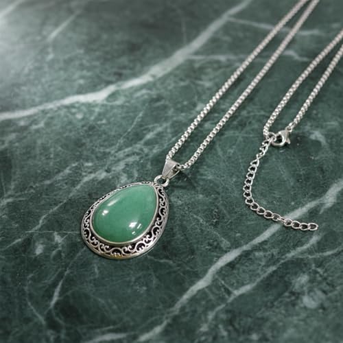 Natural Gemstone Pendant Necklace, Vintage Silver Filigree Boho Protection Unisex Jewelry with Stainless Steel Chain for Women Men