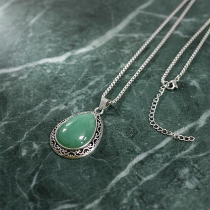 Natural Gemstone Pendant Necklace, Vintage Silver Filigree Boho Protection Unisex Jewelry with Stainless Steel Chain for Women Men