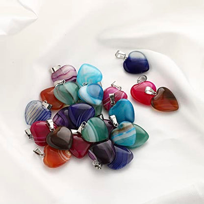 Lezam 24 Pieces Healing Crystal Heart Moon Cross Shaped Pendants Necklace Charms for DIY Jewelry Making Natural Quartz Stones Chakra Love Beads Bulk - color: 24Pcs-C