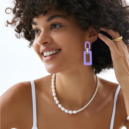 Geometric Square Earrings for Women Lightweight Colorful Color Block Acrylic Chunky Geometric Rectangle Oval Link Chain Statement Earring - style: Purple Rectangle