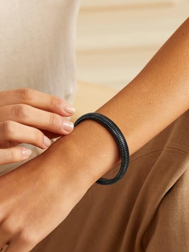 KeyStyle Bangle Bracelets For Women, Stainless Steel Stretch Bracelet Wide | 14K Gold/Rose Gold/Black/Silver Plated Flexible Wide Twisted Link Chain Wristband Jewelry, 10Mm, 16Mm, 20Mm - color: 10mm -Black