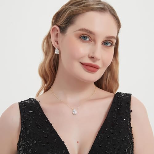 Teardrop Cubic Zirconia Jewelry Set for Women Wedding Prom Bridesmaid Gift | Sparkle Necklace Earrings Bracelet, Bride Formal Party Jewelry - color: Gold