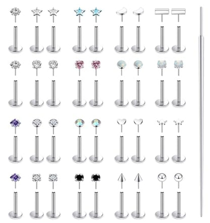 20G 18G 16G 14K Gold Filled Threadless Flat Back Earrings Studs Surgical Stainless Steel Opal CZ Nose Rings Studs Tragus Helix Conch Cartilage Earrings Piercing Jewelry For Women Men Silver - color: Silver, size: 20 Gauge-6MM Bar