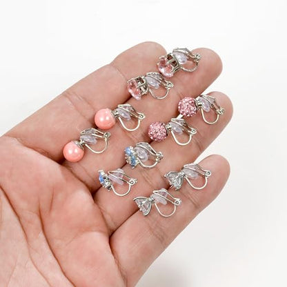 Tornito 10-15 Pairs Clip on Stud Earrings Non Pierced Teardrop Round Square CZ Pearl Twist Knot Flower Butterfly Heart Star Rainbow Cat Opal Clip on Earrings for Women - color: E: 10 Pairs