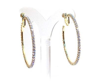 Clip-on Earrings Gold Tone Crystal Hoop Earrings 2 Inch Clip Hoop Earrings for Non Pierced Ears