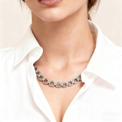 FEEL STYLE Chunky Gold Necklace for Women - 14K Gold Plated 10mm/14mm Cuban Link Chain & 8mm O-Link Chunky Necklace Fashion Jewelry Adjustable - color: Silver Chain, style: 8MM O-Chain