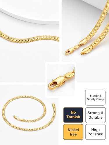 U7 Men Stainless Steel Necklace Cuban Link Chain, Flat Curb Chain Necklaces Unisex, Silver/Black/Gold Plated Chunky Hip Hop Neck Chain, 6mm/9mm Width, 18-32 Inches Length Jewelry for Mens Women - color: a. 6mm Gold, size: 28 Inches, style: a. Flat Curb