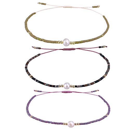 KELITCH 3 PCS Natural Pearls Bracelets Women Strand Thin Rope Friendship Bracelets Handmade Stack Charm Bracelets - color: 02P