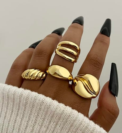 iF YOU 25 Pcs Gold Stackable Ring Set for Women, Chunky Knuckle Finger Midi Rings, Silver Simple Stacking Cute Rings Pack Trendy Stuff Jewelry Gift - style: 12 Gold big chunky