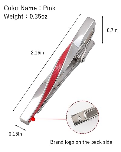 [TAVARAT] Tie Clip Tie Clips for Men Genuine Leather Silver Tie Bar Tie Pin Tps-078 - style: pink