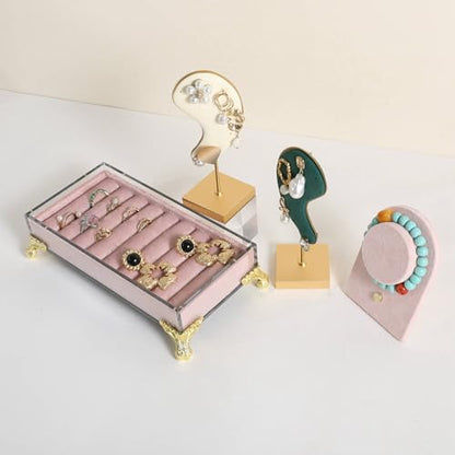 velvet slots Ring holder for jewelry organizer, Earring ring display stand for selling, felt ring jewelry holder tray showcase【Velvet slots Ring Holder-Pink】 - color: Pink