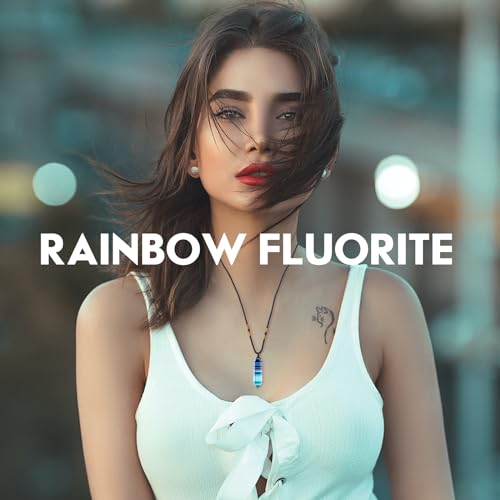 Runyangshi Rainbow Fluorite Healing Crystal Pendants, Double Pointed Natural Crystal Quartz Necklace 6 Faceted Chakra Crystal Wand Stone - color: Rainbow Fluorite