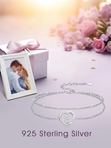 Dorunmo Initial Anklet 925 Sterling Silver Letter A-Z Layered Heart Anklet Beach Jewelry Birthday Gifts for Women - color: J