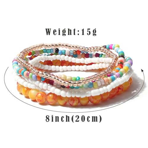 Bohemian Colorful Crystal Glass Beads Seed Beaded Bracelet Handmade Adjustable Stackable Elastic Strand Bangle for Women Summer Beach Hawaii Boho Wristbands Jewelry - color: orange