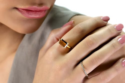 Brown Tiger Eye Ring - Unique Solitaire Gemstone for Women - Custom Crystal Rings, Handmade Jewelry, Stylish Ladies Accessory - with Fancy Box