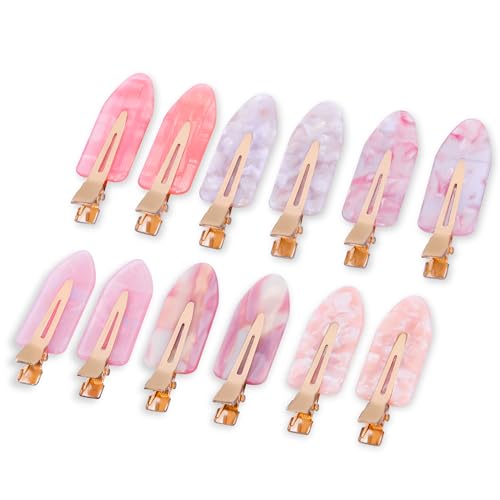 No Crease Creaseless No Bend Hair Clips For Styling Non Slip Flat Clips For Makeup Hair Accessories For Women,Pink,12 PCS - color: 12P-pink