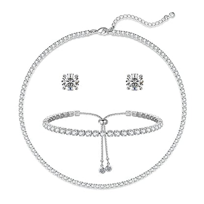 Luxval Tennis Necklace 14K Gold Plated Rhinestone Butterfly Choker Necklaces for women Dainty Zirconia Cut Faux Diamond chain 3mm - color: Tennis Necklace+Bracelet+Earrings-3pcs