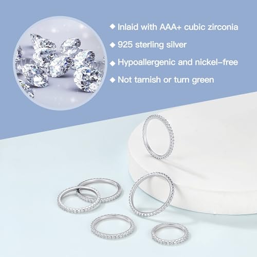 14K Gold Plated Stackable Ring - Timeless Eternity Bands Adorned with Genuine CZ Simulated Diamonds, Ideal for Women Who Cherish Glamour and Adaptable Style - color: Silver