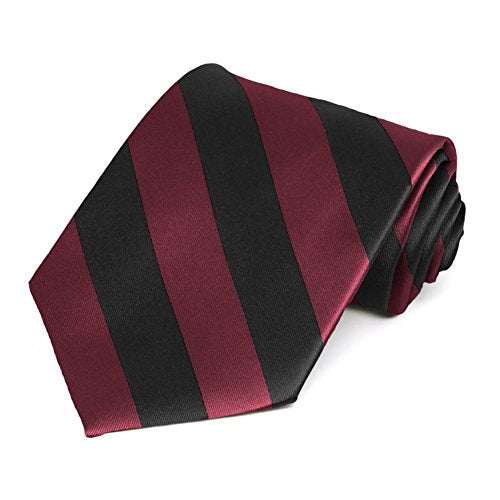 tiemart Men's Striped Tie Standard Length - color: Burgundy and Black