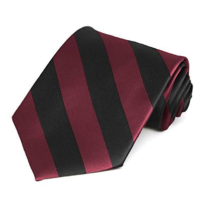 tiemart Men's Striped Tie Standard Length - color: Burgundy and Black